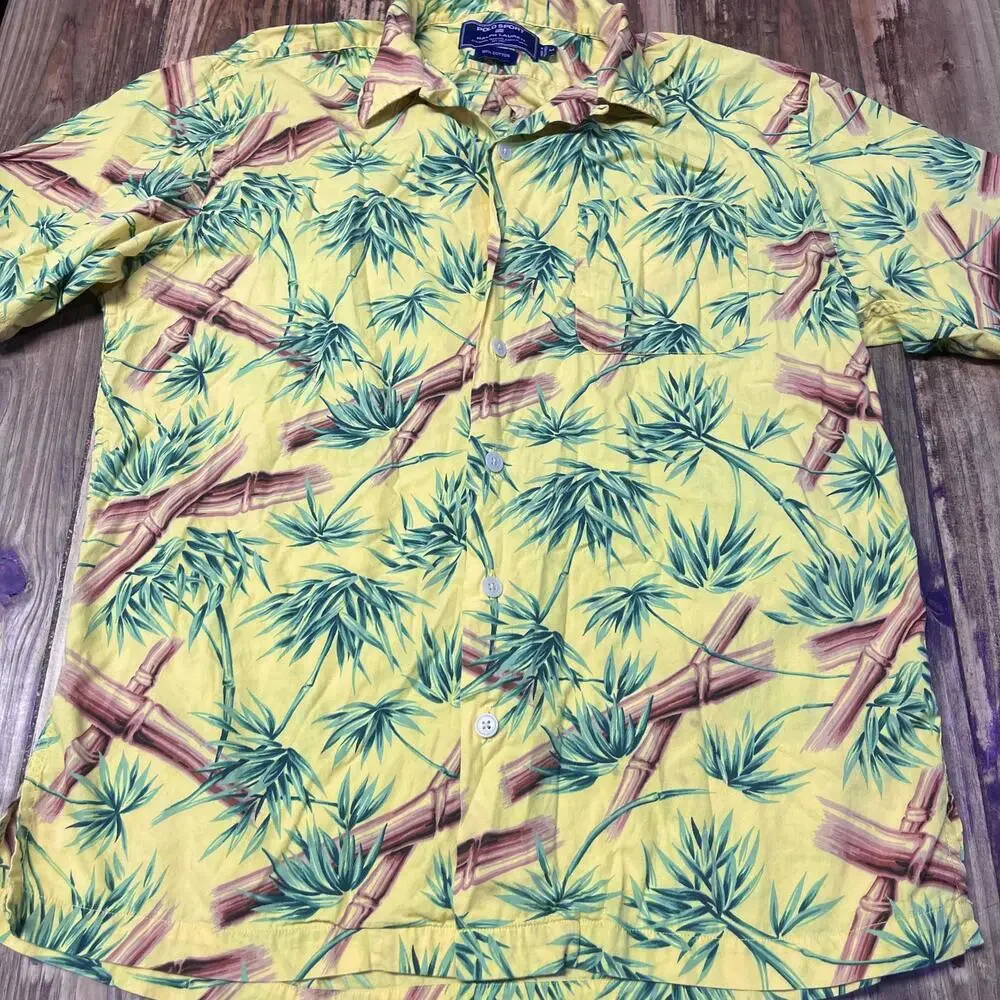 Polo Sport Ralph Lauren Men's Hawaiian Shirt Yellow Bamboo Print Medium